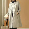 Frauenjacken Open Placket Jacket Solid Color Trench Coat stilvolle Plus -Größe -Schichten für Frauen locker Fit Farben Taschen Herbst Herbst