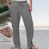 Calça masculina calça calça respirável no verão de perna larga com cintura elástica suave ajuste com groira profunda, bolsos convenientes