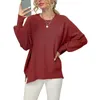 Women's Sweaters Long Sleeve Crewneck Side Slit Ribbed Knit Pullover Sweater Tops Old Man