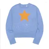 Suéteres de mujer 2023 otoño primavera manga larga suéteres sueltos Harajuku Retro patrón de estrella suéter de punto Y2K Vintage Jumpers e-girl