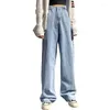 Frauen Jeans Frau hoher Taille Reißverschluss Denim losen geradlinige Jeanshose für Frauen Baumwolle Freizeitkleidung Vintage