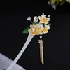 Hair Clips Pearl Hairpin Chinese Stick Yellow Floral Beaded Clasp Headpiece For Women Vintage Girl Hanfu Prom Tiaras Jewelry