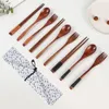 Dinnerware Sets 3Pcs Wooden Spoon Fork Chopsticks High-quality Japanese Style With Bag Cutlery Set Reusable Tableware Portable Suit