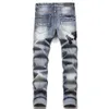2023New Style Punk Blue Hole Slim Fit Elastic Print gefärbte kleine Füße Herren Jeans hochwertige Größe 29-38