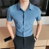 Chemises décontractées pour hommes 5 couleurs de haute qualité couleur unie tout match sans couture à manches courtes hommes Slim affaires sociales chemise habillée formelle