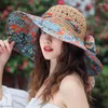 Berets Strohhut Panamas UV Schutz Sonnenvisor Seaside Strand Tide Sommerhüte Frauen Eimer falten Fashion Sweet Boho