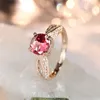 Wedding Rings Cute Female Round Stone Ring Luxury Pink Yellow Zircon Engagement Boho Gold Color For Women