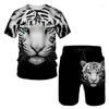 Men's Tracksuits Summer Tiger 3D Printed T-Shirt Shorts Set Slow Parkour Animal Couple Costume Two Piece Sportswear