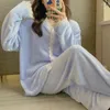 Kadın pijama pijama kız uzun kollu kış dantel tatlı pazen pantolon öğrenci ev takım elbise Kawaii yatak odası seti salon giyim pjs