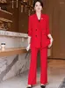 Damen zweisteuelhafte Hosen rot blau schwarze Frauen Jacke und Hosenanzug Blazer weibliche Büro Lady Long Sleeve Business Work tragen formelle 2 Set mit