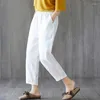 Dames broek vrouwen zomer harem katoenen linnen capri ademende enkellengte broek casual retro losse broek met zakken