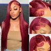 220% Burgundy 13x4 HD Transparent Lace Front Human Hair Wigs 99J Straight Lace Frontal Wig for Women Hd Lace Front Wigs Remy