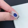 Ringos de cluster 18k jóias finas 1ct Corte oval Sapphire Blue Diamond Macho Ring Solid 750 White Gold 205