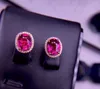 Boucles d'oreilles à tige E2023 bijoux fins véritable or rose 18 carats tourmaline rouge 3ct pierres précieuses diamants clous pour femmes cadeaux de vacances