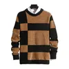Men's Sweaters Color Matching Sweater Colorblock Knitted Winter Thick Soft Stylish Pullovers For Outdoor Comfort Autumn