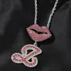 Pendant Necklaces Hip Hop Diamond-encrusted Letter Necklace Stylish Personality Lip Buttonhead Alloy Floral Fashion Jewelry For Women