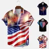 Camisas casuales de los hombres Floral de manga larga para hombre Estilo del Día de la Independencia Cuello en V Moda Camisa de solapa pintada delgada Conjunto de entrenamiento de dama