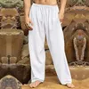 Men's Pants Side Pocket Streetwear Elastic Waist Straight Wide Leg Sport Trousers Casual Long In Solid Colors Mid-rise