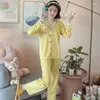 Women's Sleep abbigliamento in cotone in cotone pajamas set primaverile di colore a maniche lunghe di colore a tempo lungo per le donne elastiche pantaloni elastici pantaloni elastici