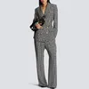 T120 Femmes Deux Pièces Pantalon Rétro Design Européen Vintage Motif Géométrique 2PCS Blazer Costume Élégant Droite Femmes Deux Pièces Pantalons Ensembles Décontractés