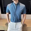 Men's Casual Shirts Clothing Stretch Crew Neck Business Office Short-sleeved Shirt High Quality Slim-fit Stand Collar Dress