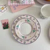 Canecas Tulipas Tulipas de Cerâmica e Pires Terno de Café Cover Milk Tea Dinner Plate Placa Flor Flor Hand Painted Tabelware Cozinha Presente 230818