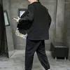 Erkekler Trailtsits M-5XL artı Boyut Erkekler Kurbağa Düğmesi Geleneksel Çin Giysileri Bahar Sonbahar Sokak Giyim Bulutu Gizli Ceket Pantolon Setleri