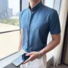 Men's Casual Shirts Clothing Stretch Crew Neck Business Office Short-sleeved Shirt High Quality Slim-fit Stand Collar Dress