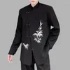 Men's Suits Autumn Chinese Style Embroidery Men Blazers Stand Collar Long Sleeve Metal Plate Buckle Suit Coats Streetwear Casual Outerwear