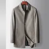 Męski płaszcz sprężynowy i jesienny średniej długości wysokiej jakości swobodny płaszcz z kołnierzem polo Light Luksusowy biznes bez żelazowy płaszcz