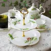 Tasses Tasse à thé Soucoupes Lily Valley Ensemble Porcelaine Théière Crémier Sucrier Tasse À Café Assiettes À Dîner Ménage Dessert Stand Gâteau Plateau 230818