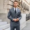 Garnitury męskie szary garnitur Slim Fit Blazer Zestawy do biznesu podwójnie piersi smoking kurtka i spodnie szal klapa ślubna