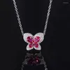 Kettingen Delicaat Real Silver 925 Origineel juweliers Lab gecreëerd Ruby Butterfly hanger ketting voor vrouwen verjaardagscadeau meisje