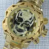 Armbandsur Hollow Skull Dial Silver Creative Unfeated Men Watch Luxury Gold Invicto Design Waterproof Relogio Masculino