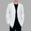 Men's Suits Retro Men Blazers Chinese Style Buckle Tassel Collarless Long Sleeve Coats Autumn Streetwear Solid Unisex Casual Outerwear