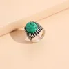 Bröllopsringar Vintage Fashion Turquoise Blue Stone Ring Retro Silver Plating Men's Open