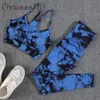 Yoga kläder Chrleisure Yoga Set Women Seamless Tie Dye Fashion Push Up Bh Set Tryck estetisk fitness Gym Hög midja Kvinnliga byxor Set 230820