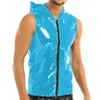 Men's Tank Tops Punk Fashion Wetlook PVC Leather Sleeveless Hoodie Top Mens With Zip Man Hip Hop Sexy Clubwear Gym Shirt Sweaters Casual