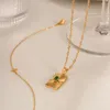 Pendanthalsband Vintage Emerald Zircon Inlay Split Flower Necklace For Women Rectangular Girl rostfritt stål