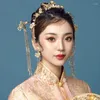 ヘアクリップ中国のウェディングドレスヘッドウェアハンフ古代ヘッドドレスxiuheスタイルエスニックゴールデンタッセルアクセサリージュエリー