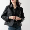 Women's Leather Spring Autumn Short Jacket 2023 Slim Outerwear Square Collar Straight Trend Small Fragrance Coat Ladies Tops