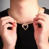 Pendant Necklaces Copper Inset Zircon Arc Hollowed Out Love Heart Fashion Men Women Necklace Hip Hop Ins Simple Personality Box Chain