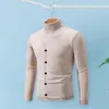 남자 스웨이터 싱글 브레스트 버튼 스웨터 스타일리시 한 고리 장식 슬림 핏 안티-링크 가을/겨울 패션 탄성