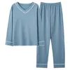 Women's Sleep abbigliamento autunno a doppia lunghezza in cotone a maglia in pitpistica rotonda per pigiama casual per home abbraccio sottile set sottile a 2 pezzi