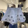 Shorts femininos absgd 2023 verão belas calças fêmeas coleta de miçangas bordadas PETAL APLICAÇÕES HIGH CASUAL MULHERES CASUAL