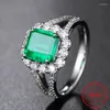 Anelli a grappolo Hoyon Solid S925 Sterling Silver Color Turquoise Gemstone Ring per donne Fine Anillos de Jade Bizuteria Gioielli GIULL