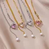 Подвесные ожерелья розовый сердечный циркон ожерелье для женщин в роскошной из нержавеющей стали 2023 Тренда тенденция свадебные украшения