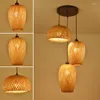 Chandeliers Handmade Natural Rattan LED Bamboo Lantern Pendant Lights Wicker Hand-Woven Lampshades E27 Bulb Hanging Light