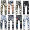 Mens designer lila jeans för män jeans europeiska jean hombre mens denim byxor byxor biker broderi rippade för trend bomullsmode jean