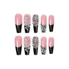 False Nails Resnica Press on French Nude Pink and Black Banded Snake Patterned Sheer for Diamond Sparkle for Ballet